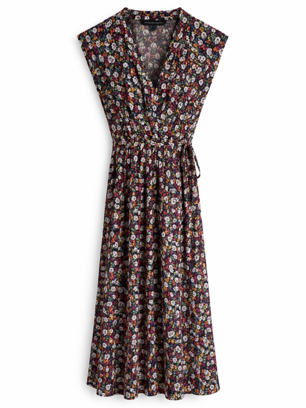 French Connection Black Floral Wrap Midi Dress